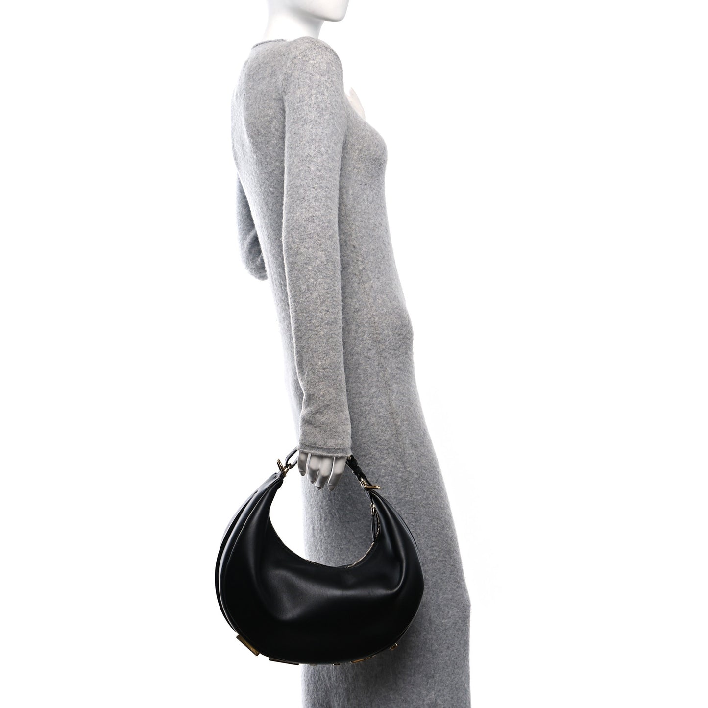 Vitello Grace Matte Medium Fendigraphy Hobo Bag Black