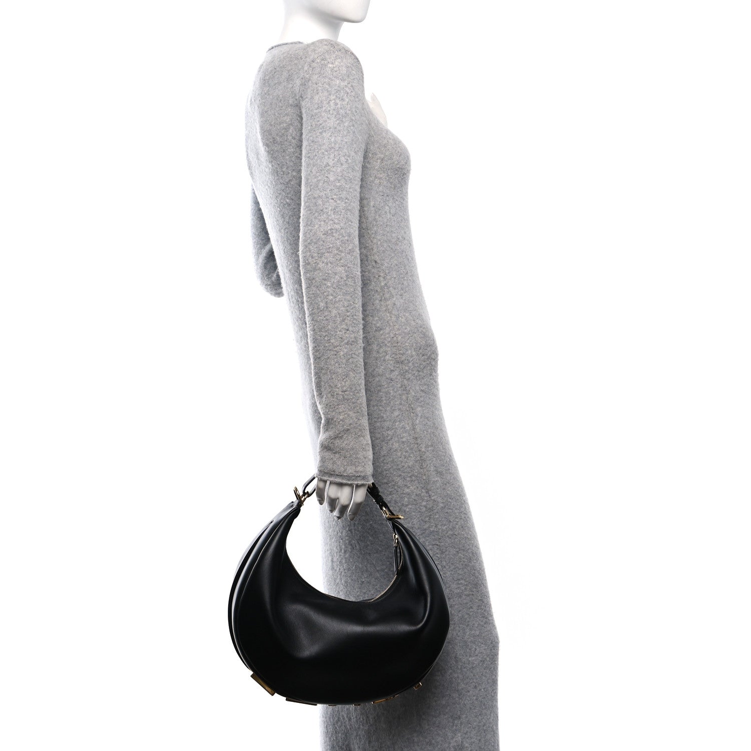 Fendi Vitello Grace Matte Medium Fendigraphy Hobo Bag Black 2 of 10