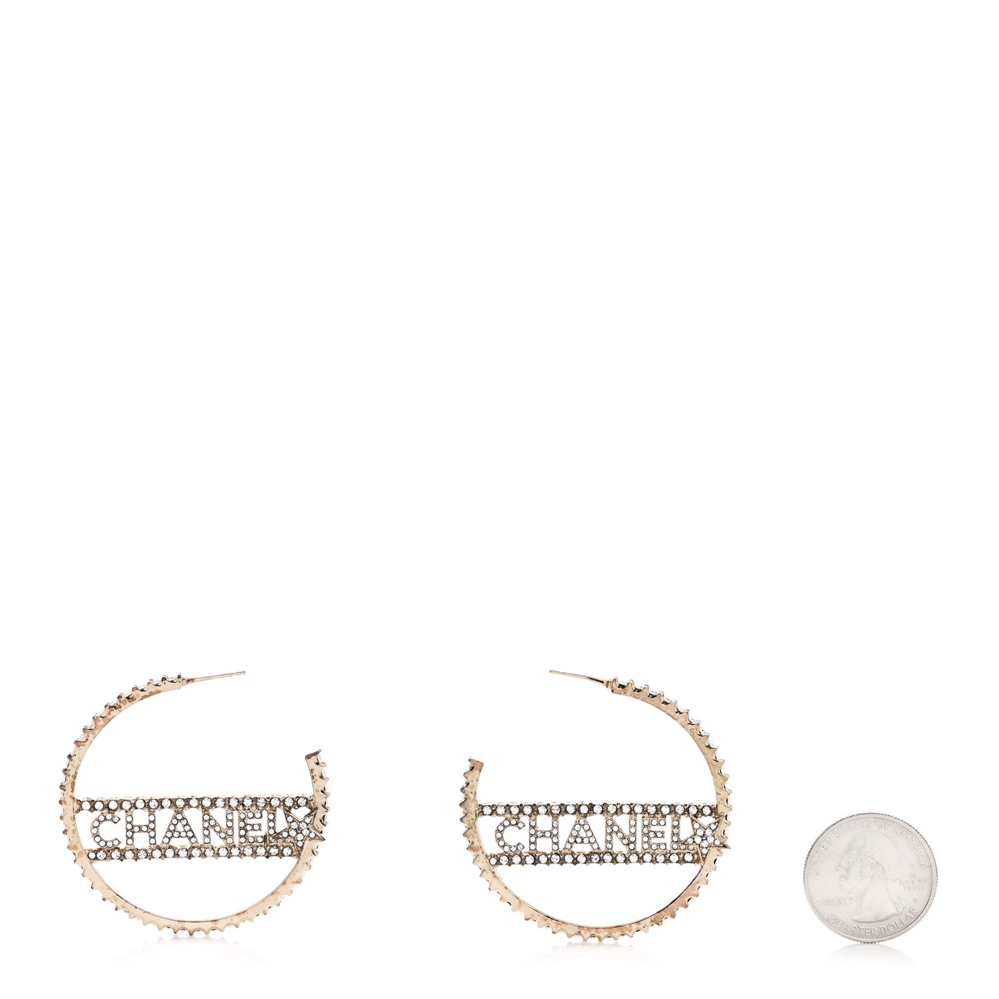 Crystal Logo Hoop Earrings Gold