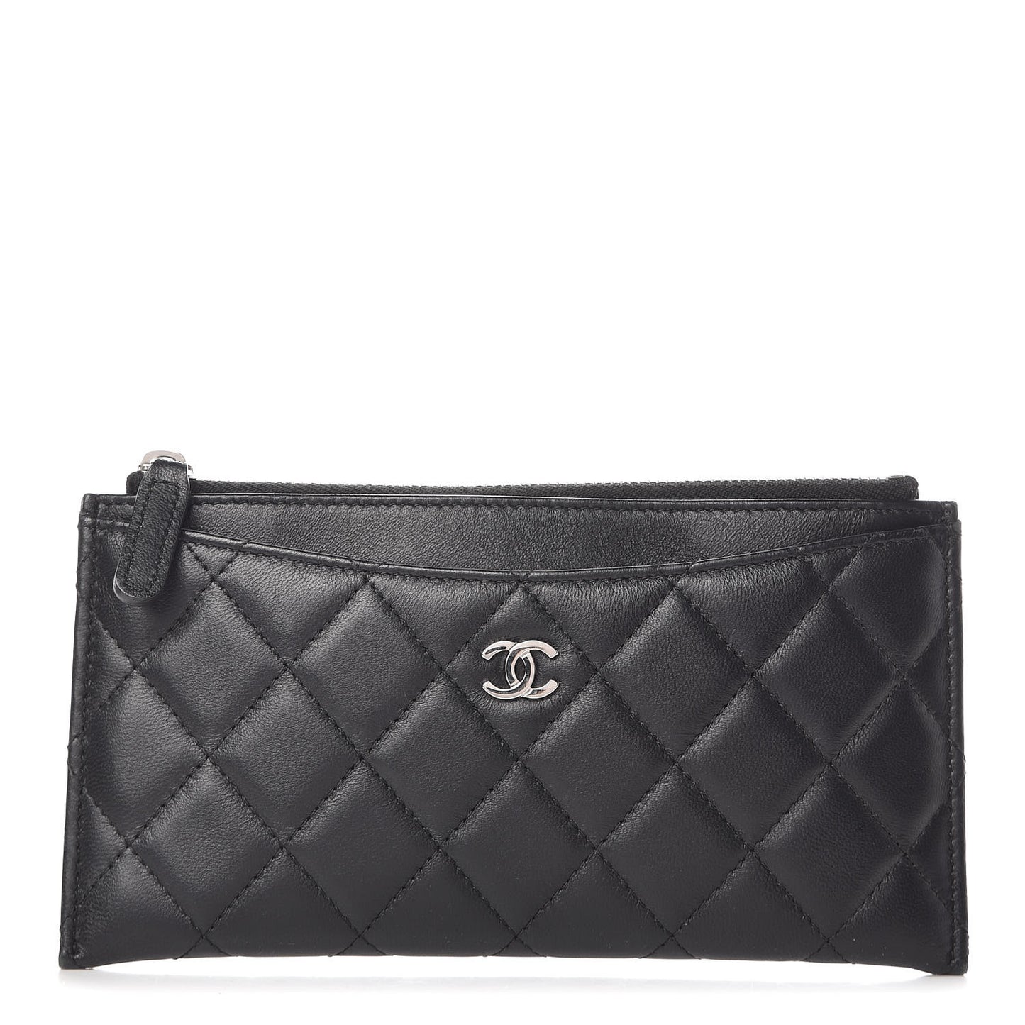 Lambskin Quilted Classic Zip Pouch Black