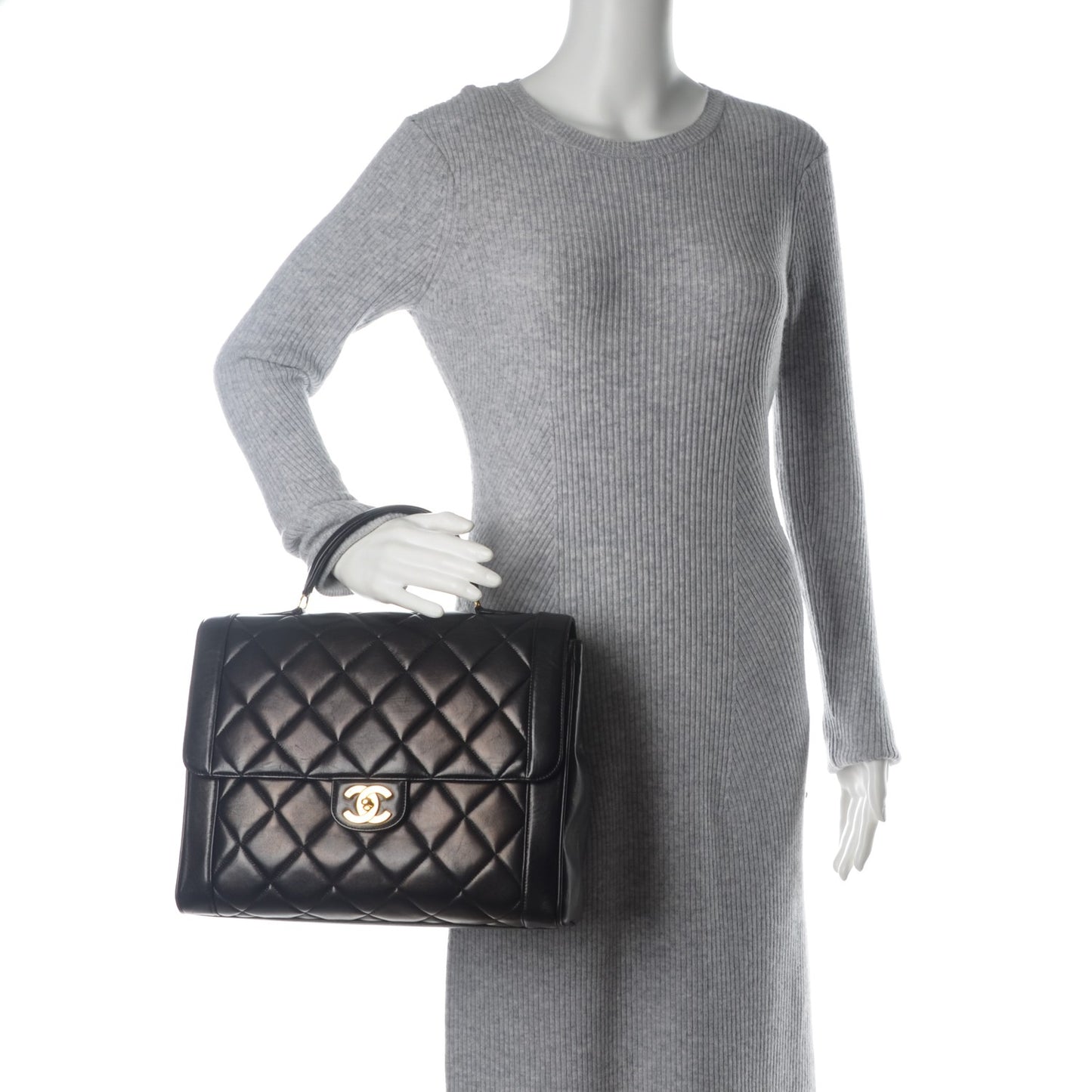 Lambskin Quilted Jumbo Kelly Flap Black