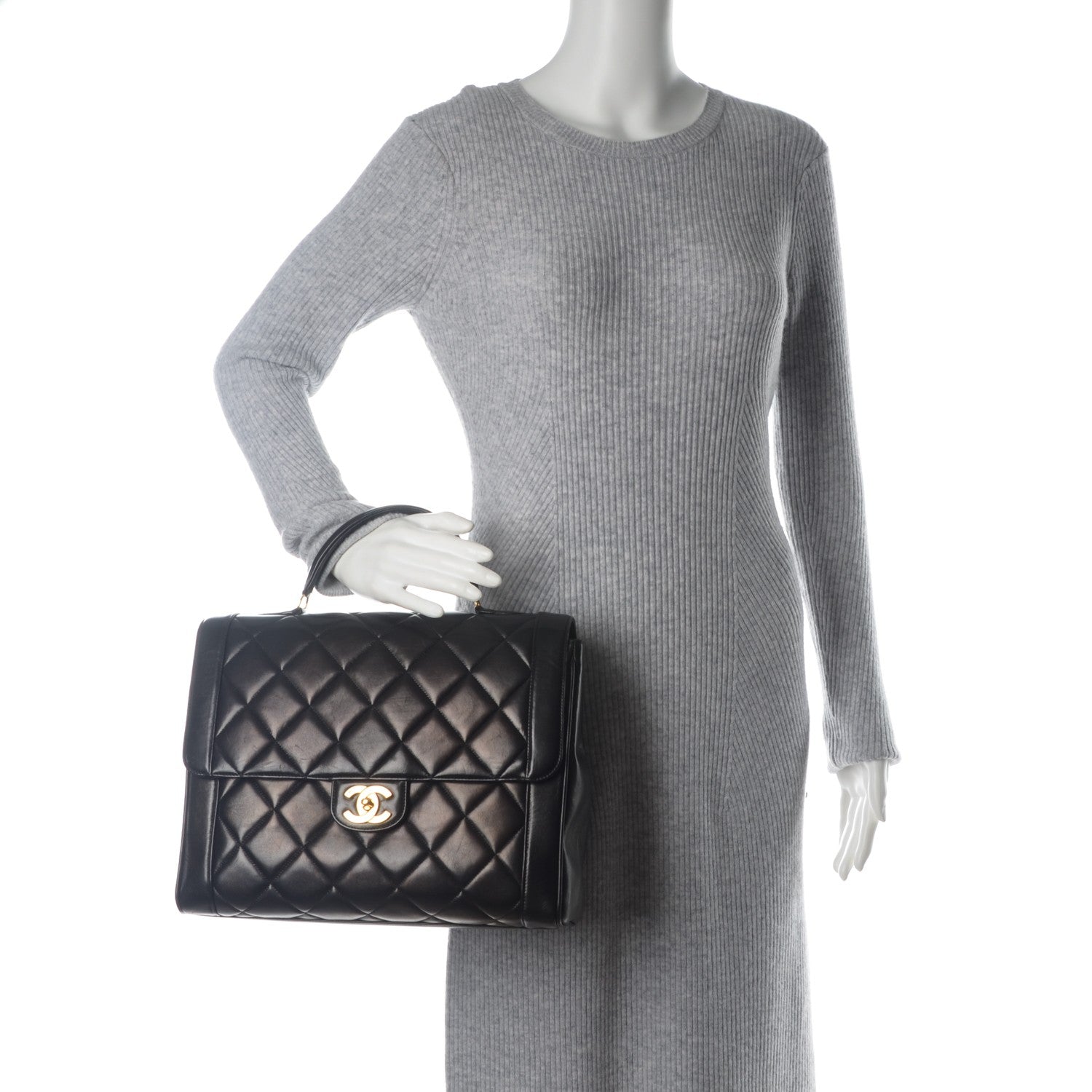 Chanel Lambskin Quilted Jumbo Kelly Flap Black 2 of 8