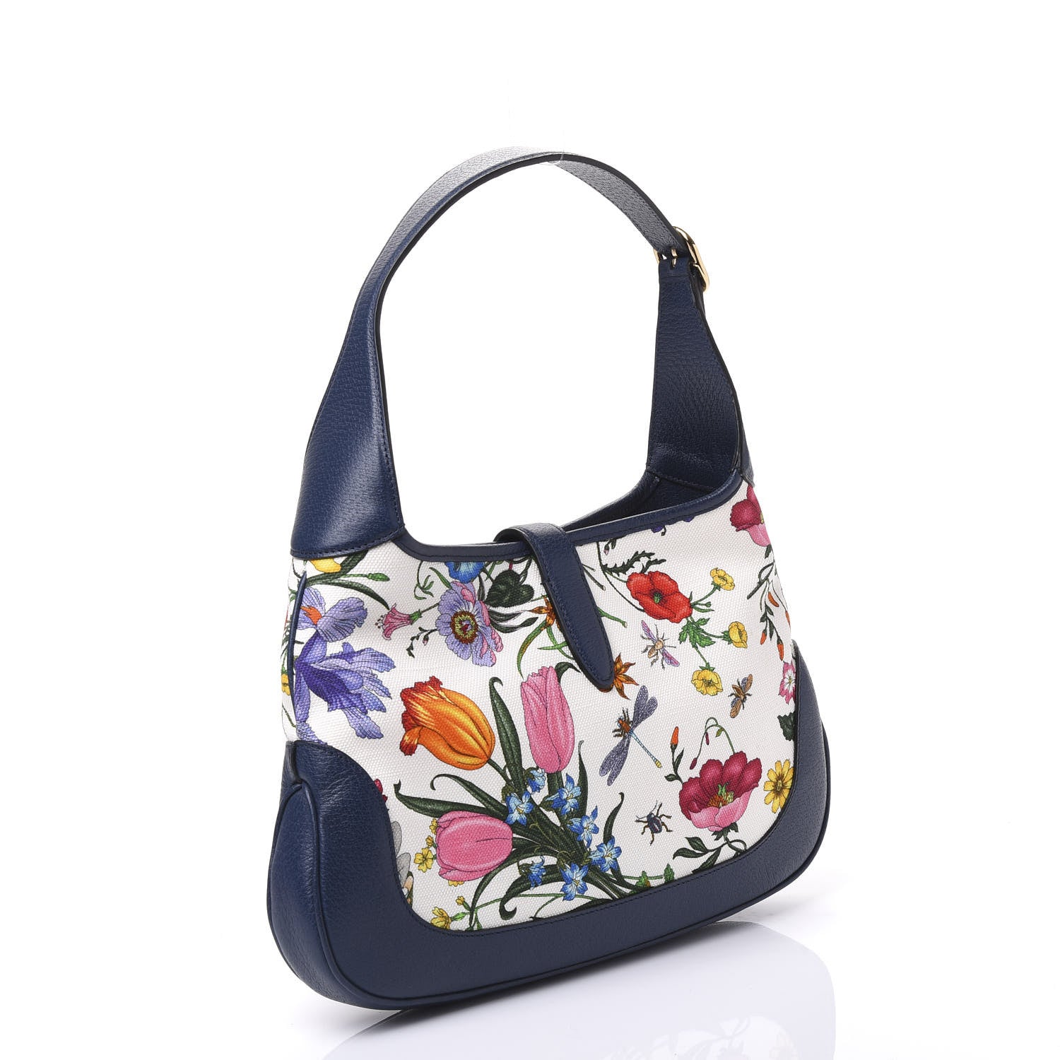 Gucci Canvas Flora Medium Jackie Hobo Blue Agata 2 of 9