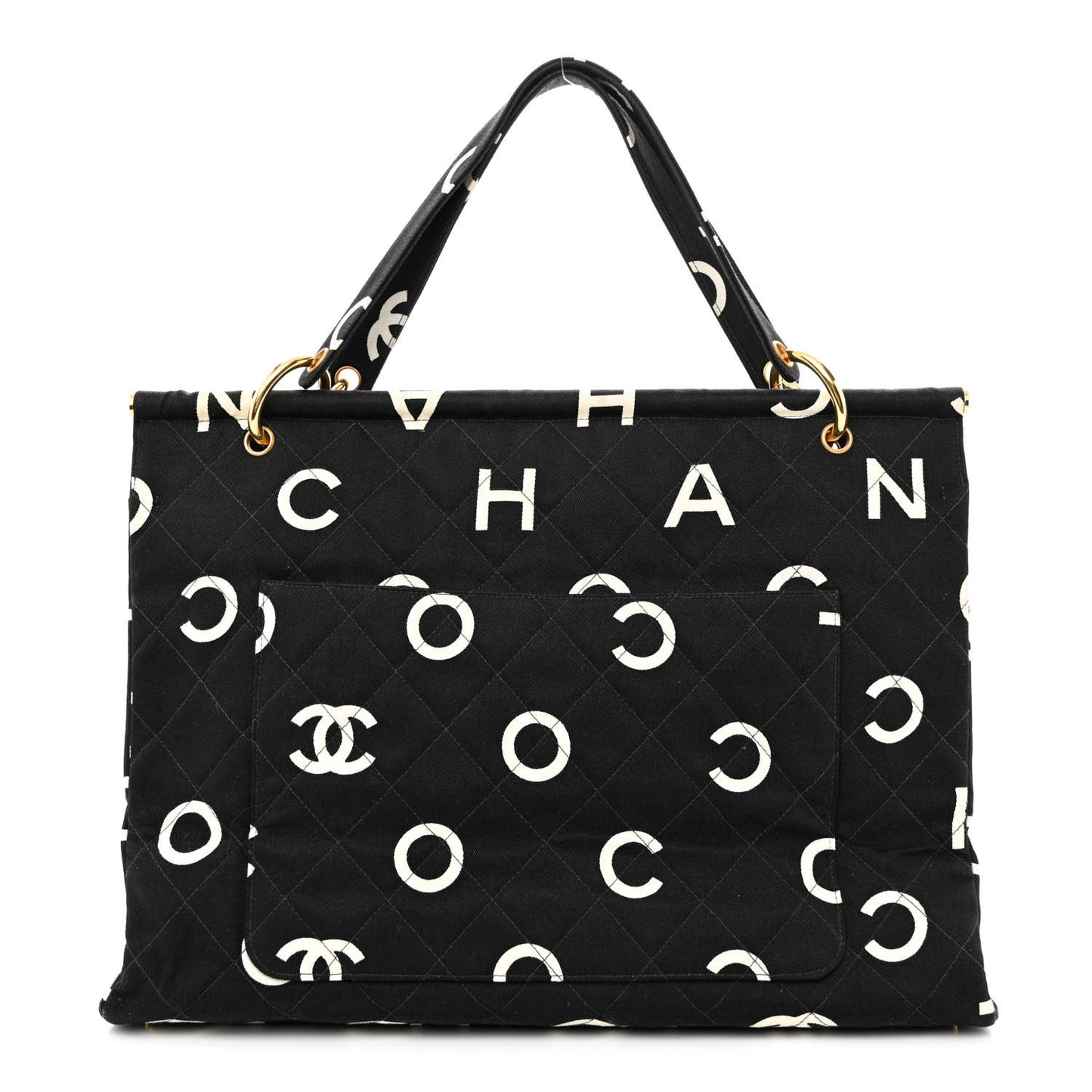 Canvas Printed Quilted Logo Tote Black White