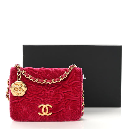 Chanel Velvet Quilted Camellia Velvet Flap Coin Purse With Chain Fuchsia 14 of 14