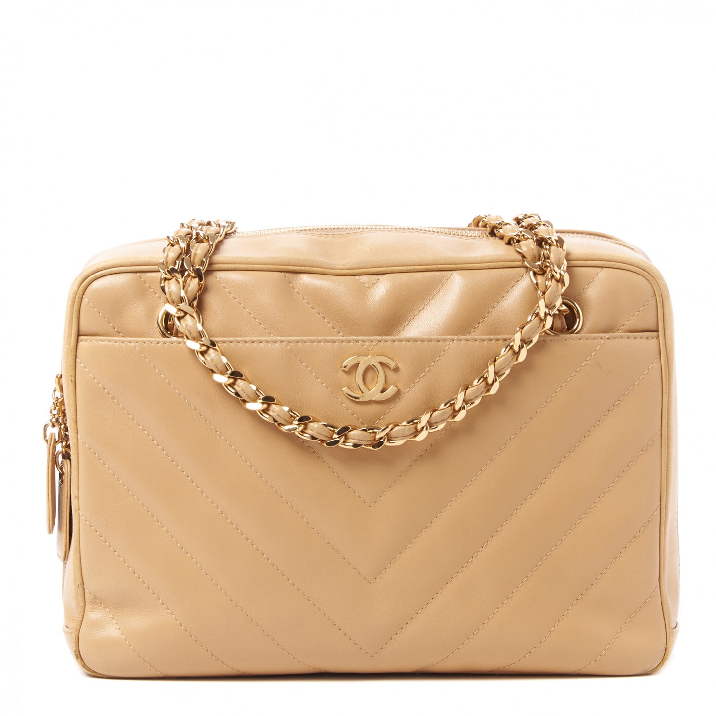 Lambskin Chevron Quilted Camera Case Beige