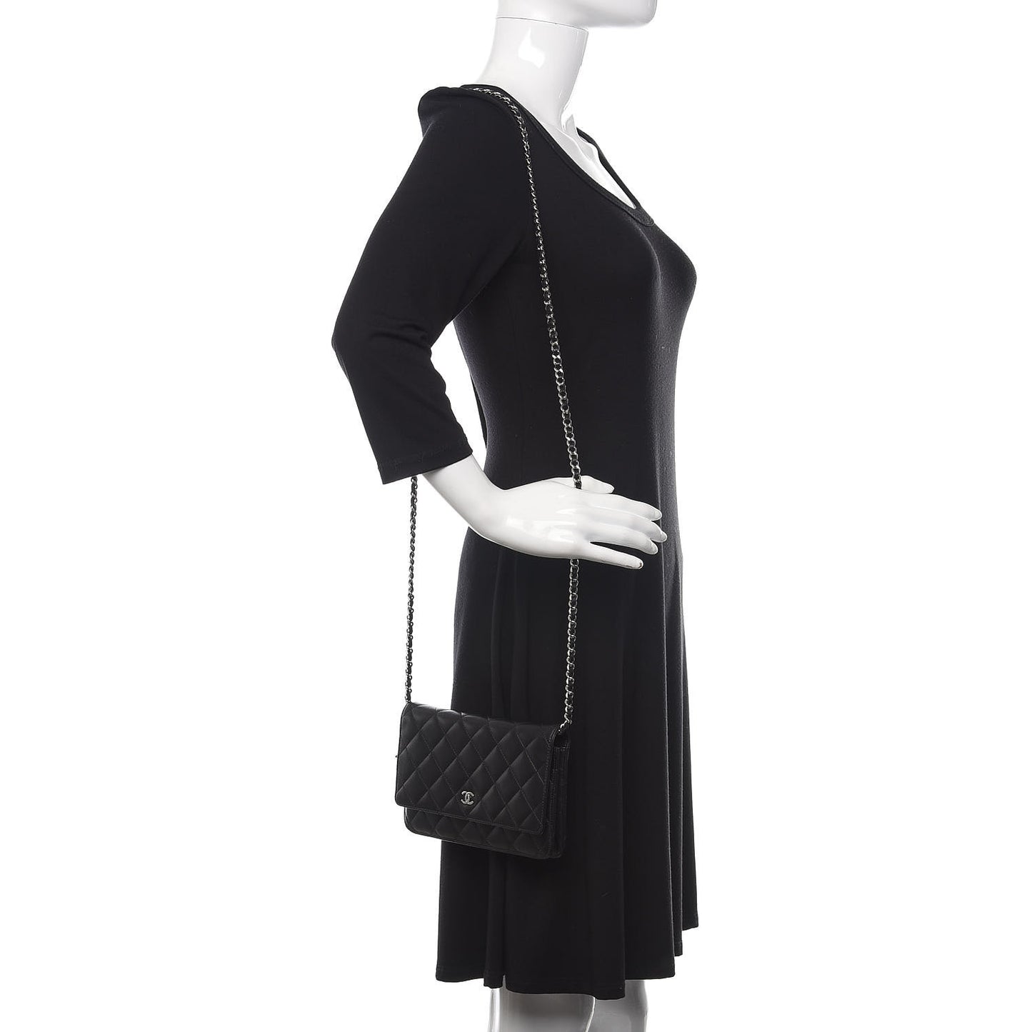 Lambskin Quilted Wallet On Chain WOC Black