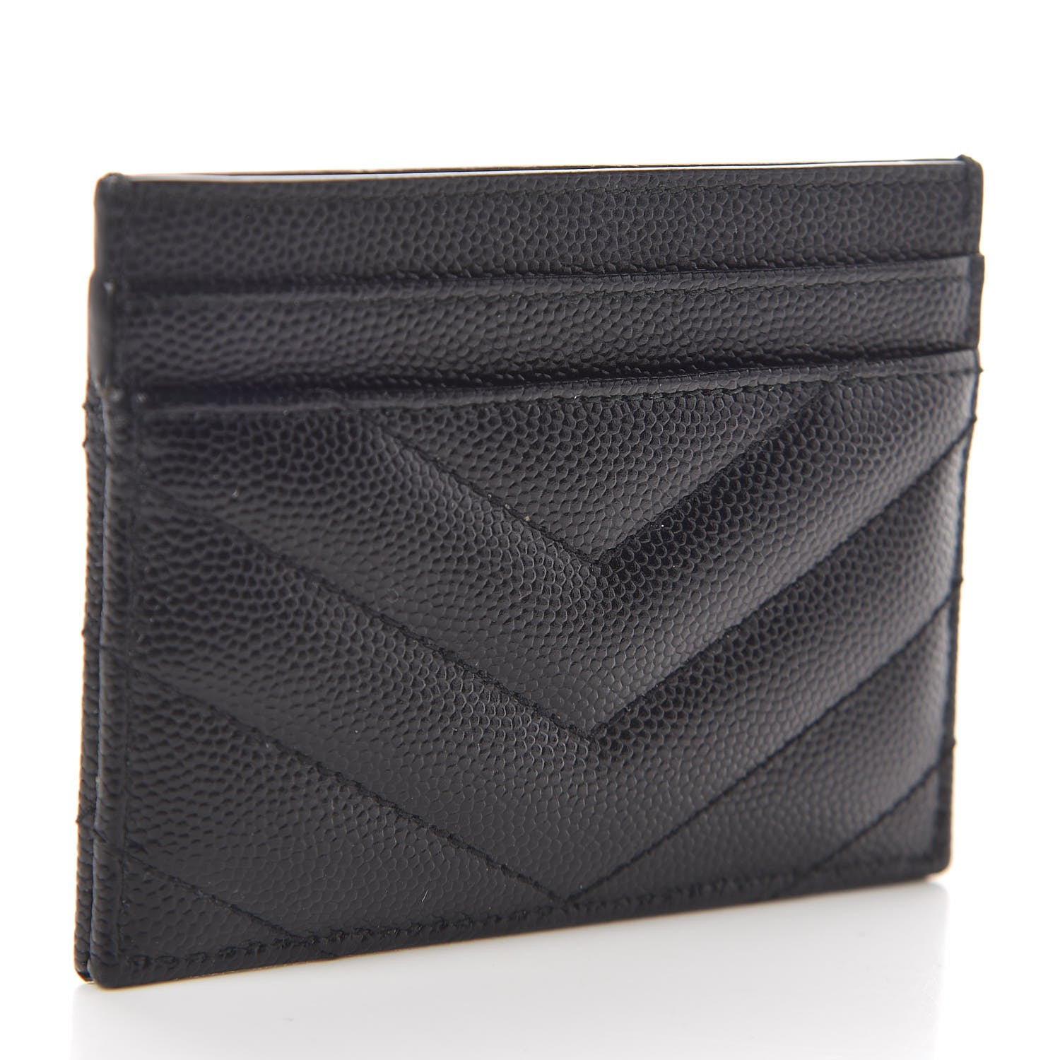Saint Laurent Grain De Poudre Matelasse Chevron Monogram Credit Card Case Black 3 of 6