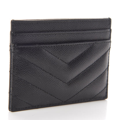 Saint Laurent Grain De Poudre Matelasse Chevron Monogram Credit Card Case Black 3 of 6