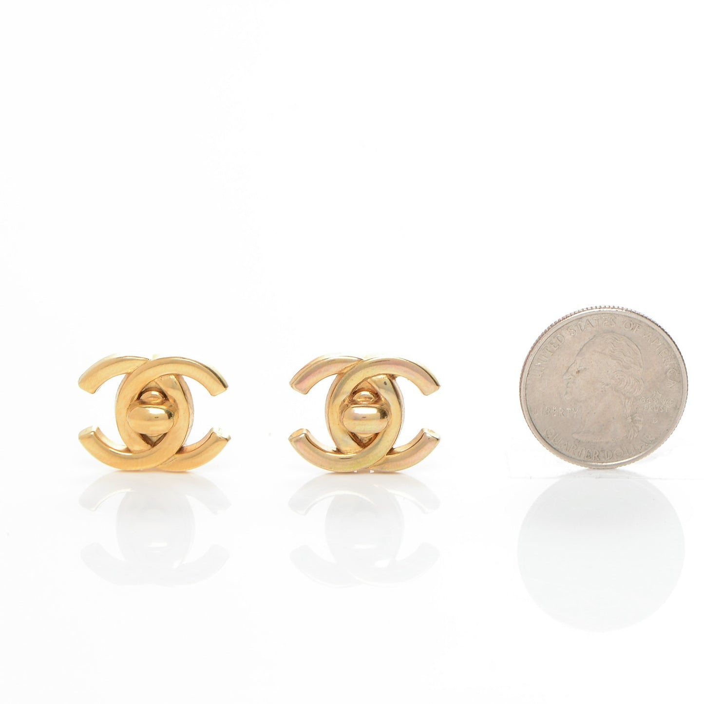 Metal CC Turnlock Clip On Earrings Gold