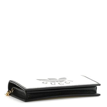 Gucci X ADIDAS Textured Dollar Calfskin Trefoil Embossed Wallet On Chain Off White Black 4 of 10