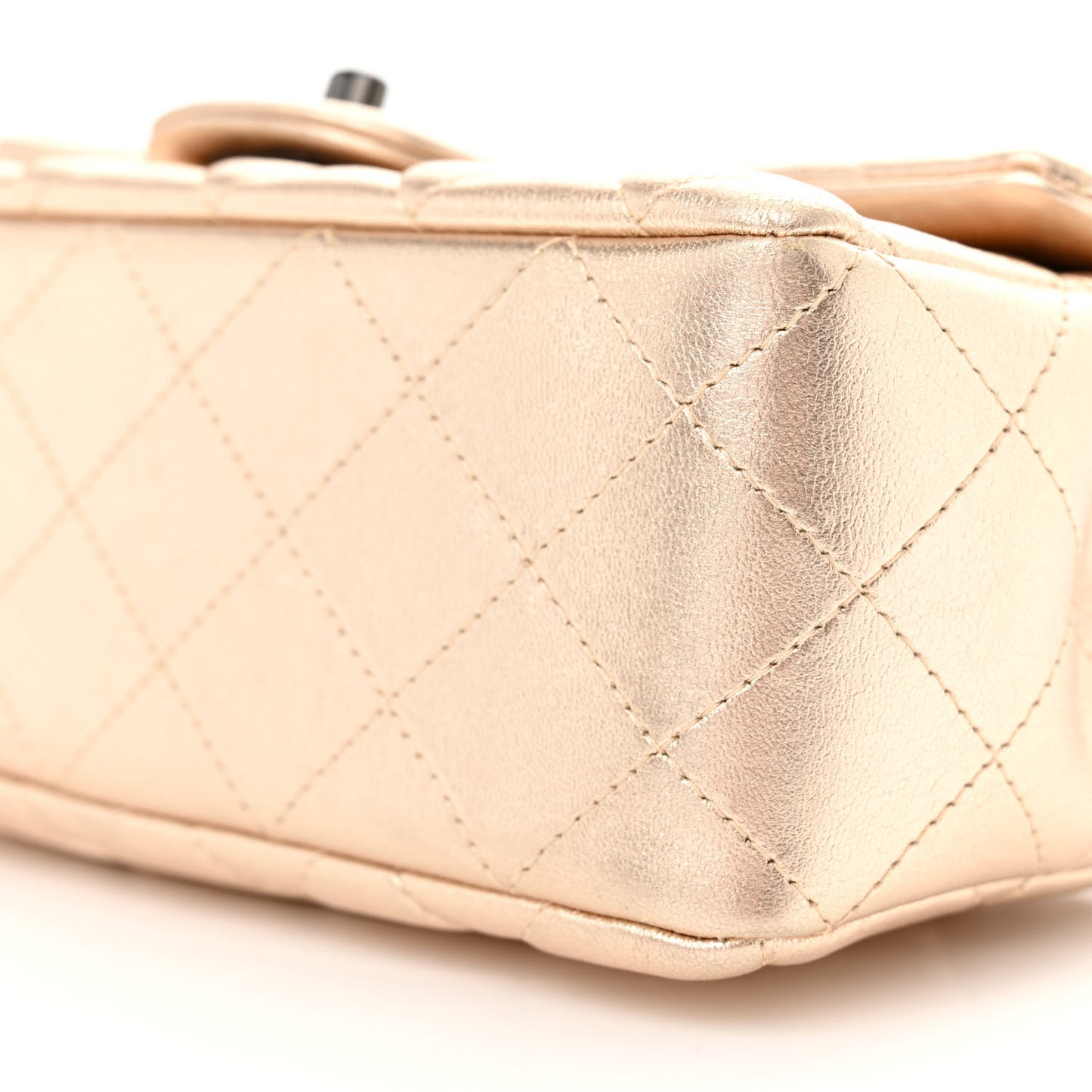 Metallic Lambskin Quilted Mini Rectangular Flap Gold Black