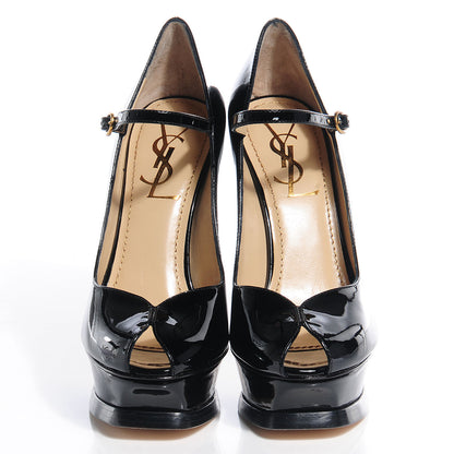 Saint Laurent Patent Tribute 105 Platform Mary Jane Peep Toe Pumps 35 Black 2 of 6