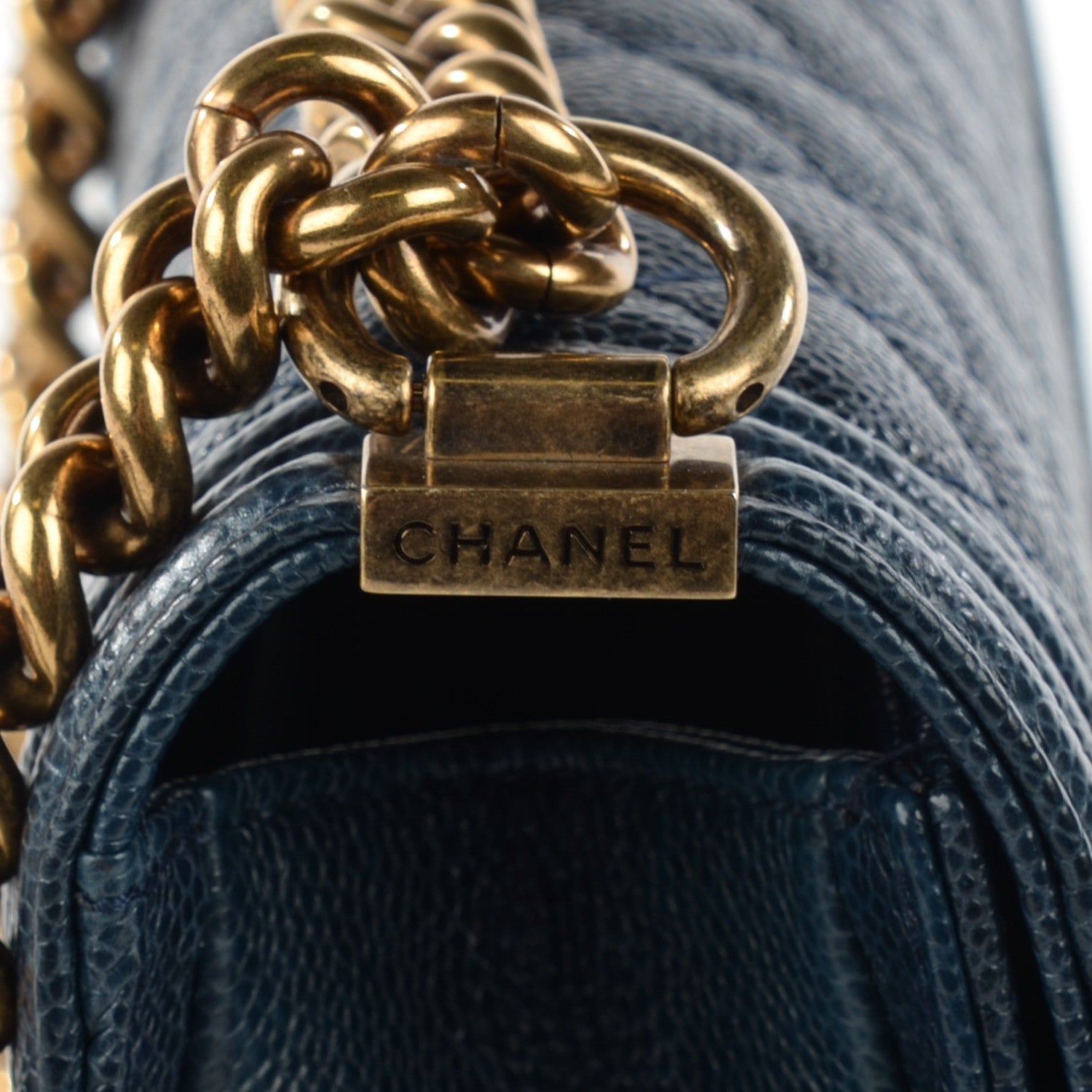 Chanel Caviar Quilted Medium Boy Flap Dark Navy Blue 8 of 9