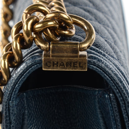 Chanel Caviar Quilted Medium Boy Flap Dark Navy Blue 8 of 9