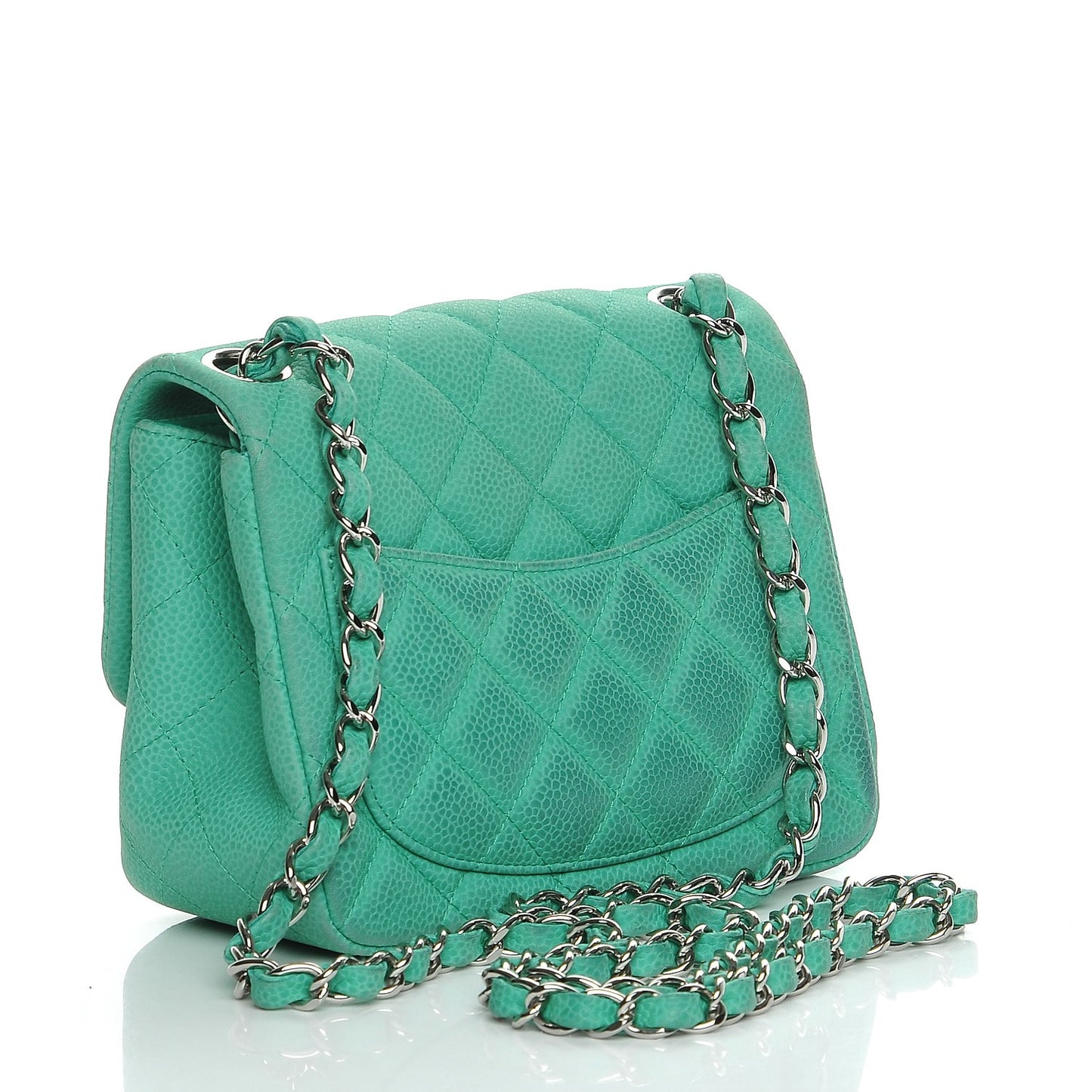 Iridescent Caviar Quilted Mini Square Flap Green