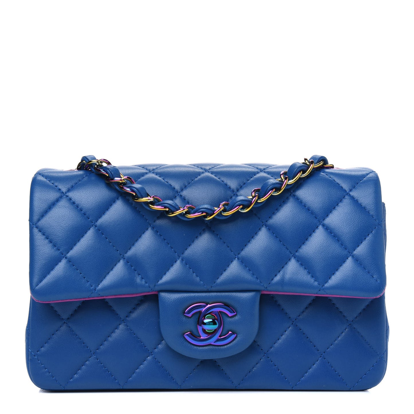 Lambskin Quilted Mini Rectangular Flap Blue Purple