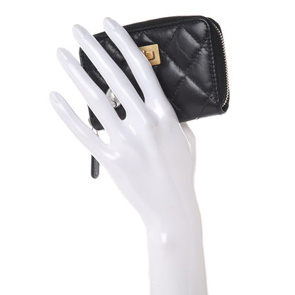 Chanel Aged Calfskin Quilted Lucky Charms Reissue Zip Coin Purse Black 2 of 8