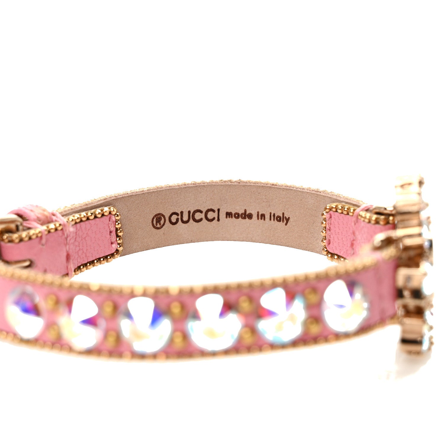 Gucci Calfskin Crystal Double G Bracelet M Pink 4 of 5