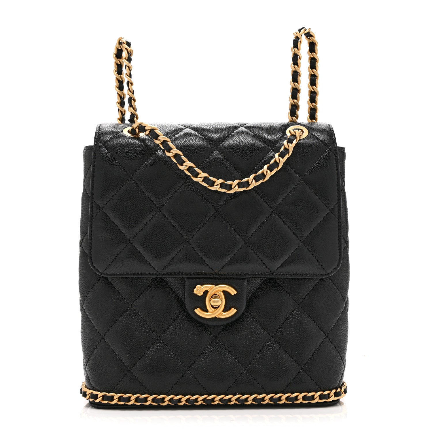 Chanel Caviar Quilted Camellia Chain Around Backpack Black 1 of 10
