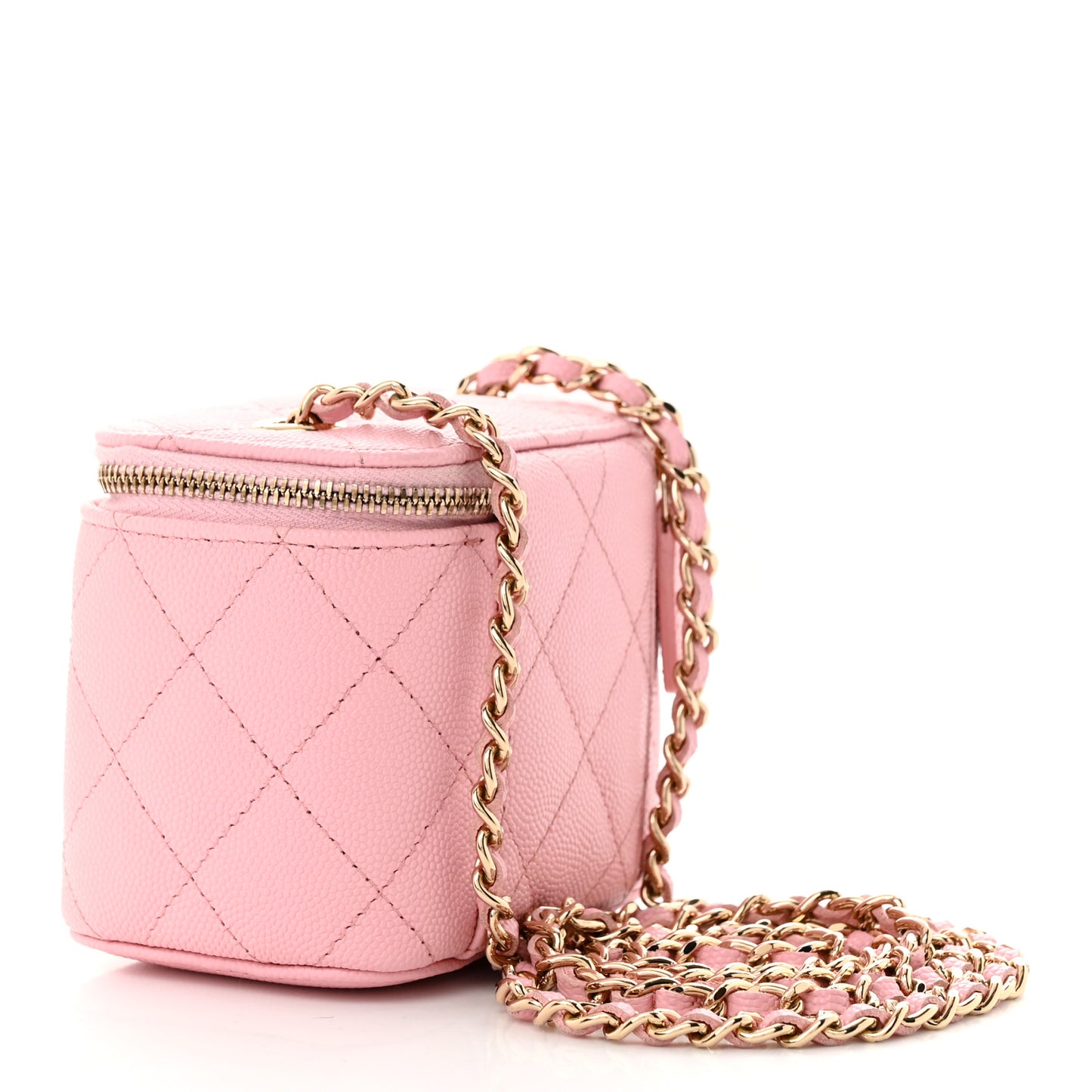 Caviar Quilted Mini Vanity Case With Chain Pink