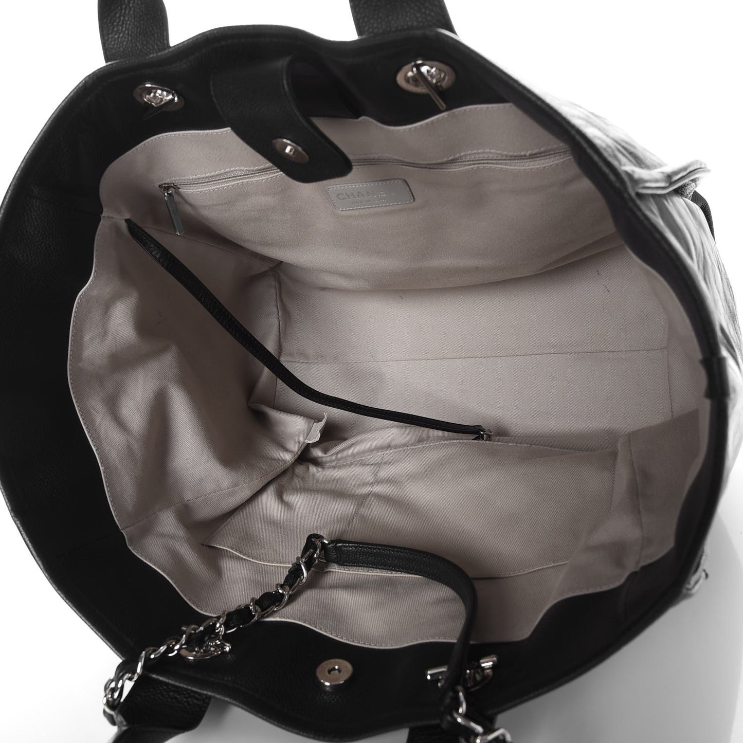 Glazed Calfskin Large Deauville Tote Black