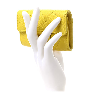 Chanel Caviar Quilted Classic 4 Key Holder Wallet Yellow 2 of 8