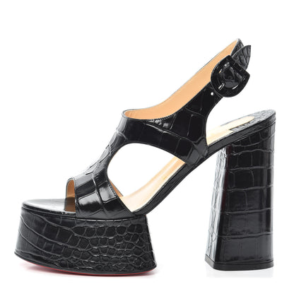 Christian Louboutin Calfskin Alligator Embossed Foolish Platform Sandals 38.5 Black 1 of 7