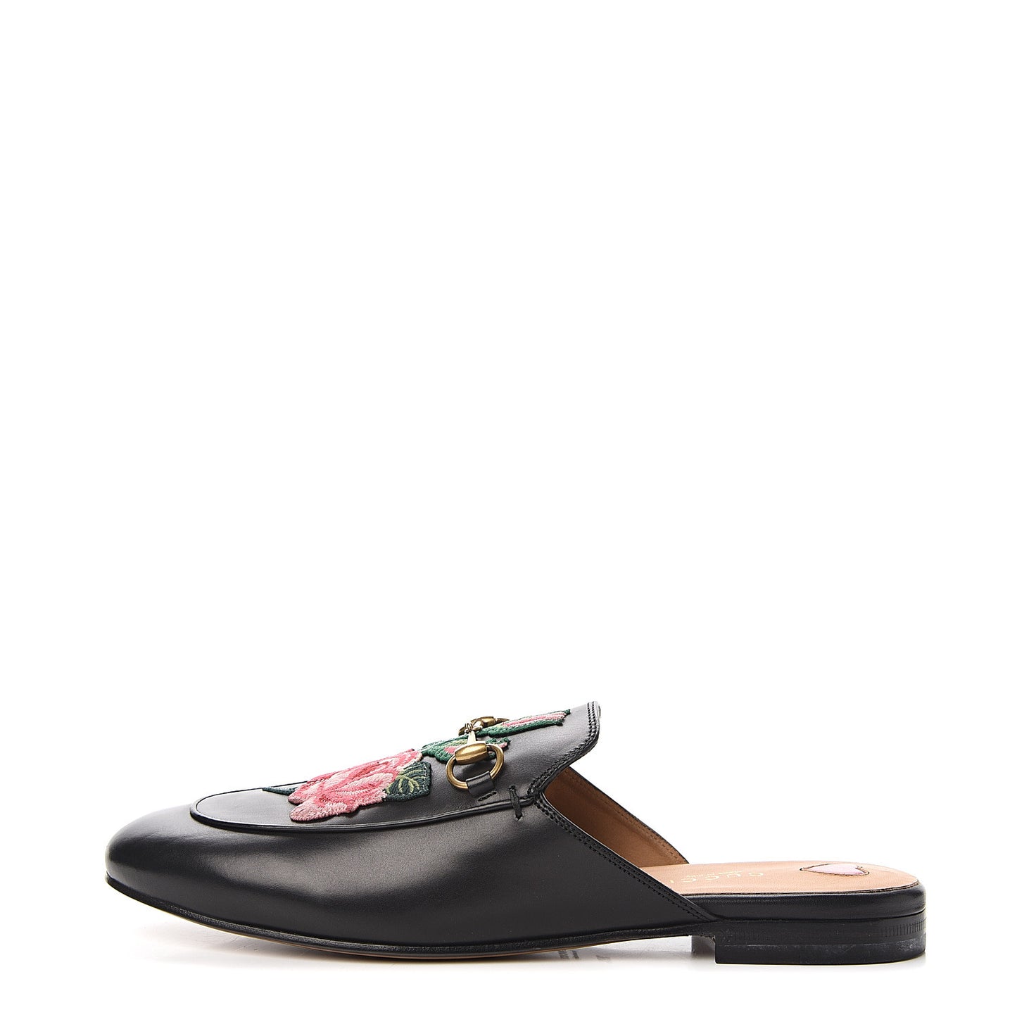 Calfskin Flower Embroidered Princetown Slippers 39.5 Black
