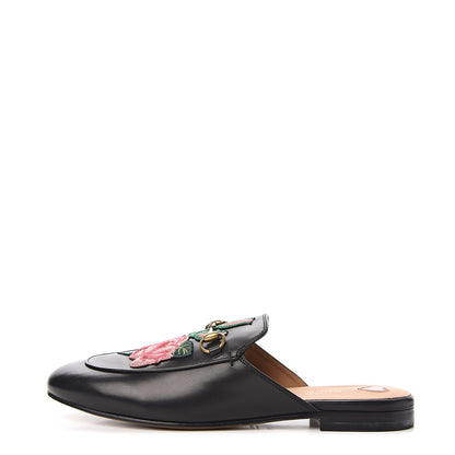 Gucci Calfskin Flower Embroidered Princetown Slippers 39.5 Black 1 of 9