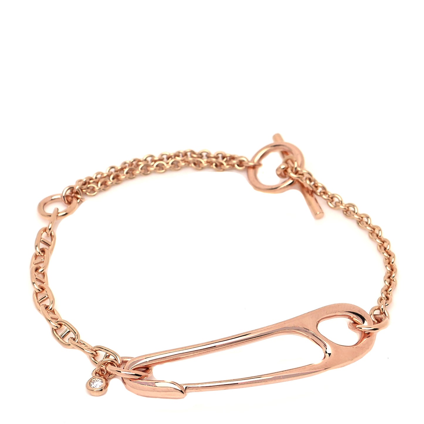 18K Rose Gold Diamond MM Chaine d'Ancre Punk Bracelet SH