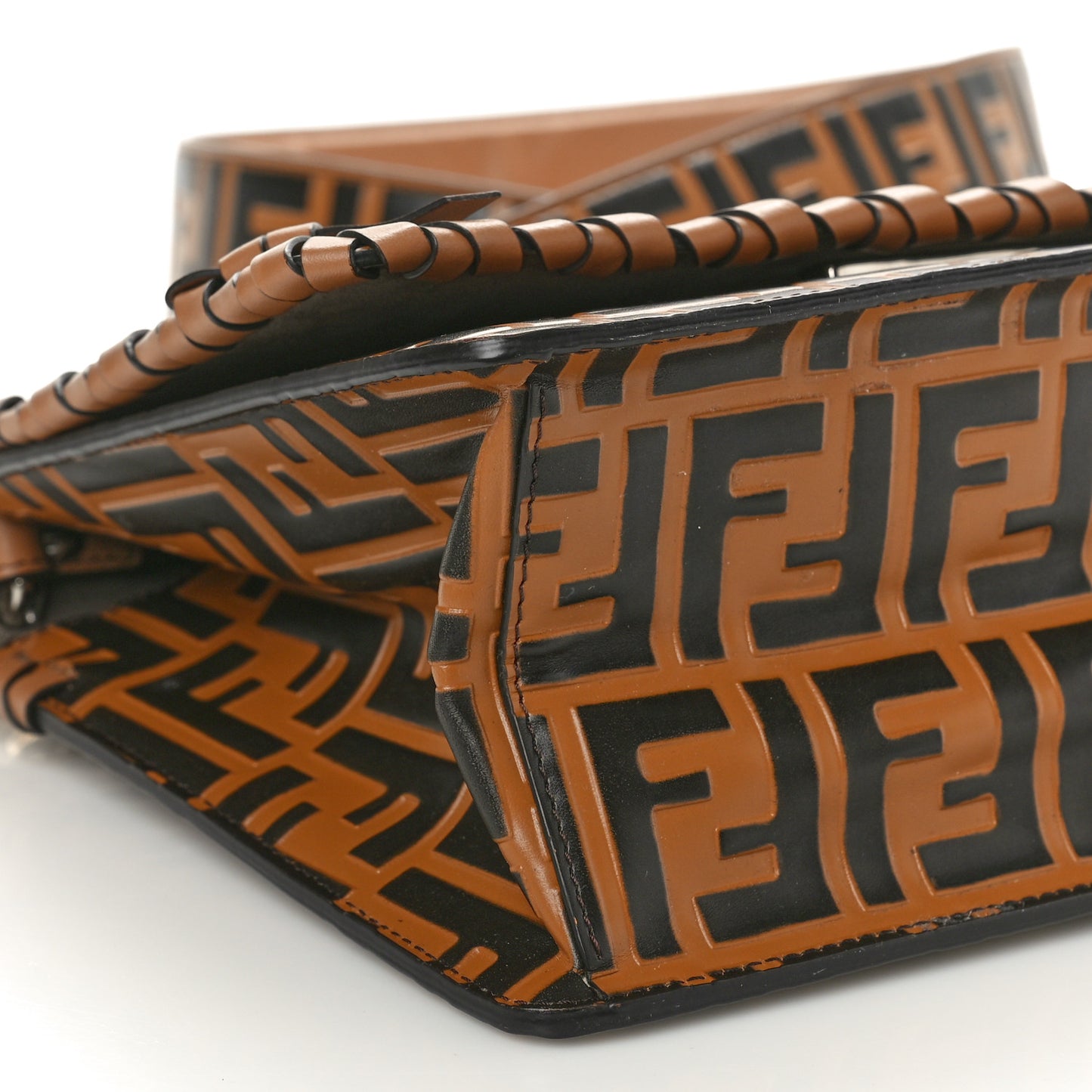 Vitello Century F is Fendi Whipstitch Threads FF Embossed Kan I Shoulder Bag Tobacco Orzo