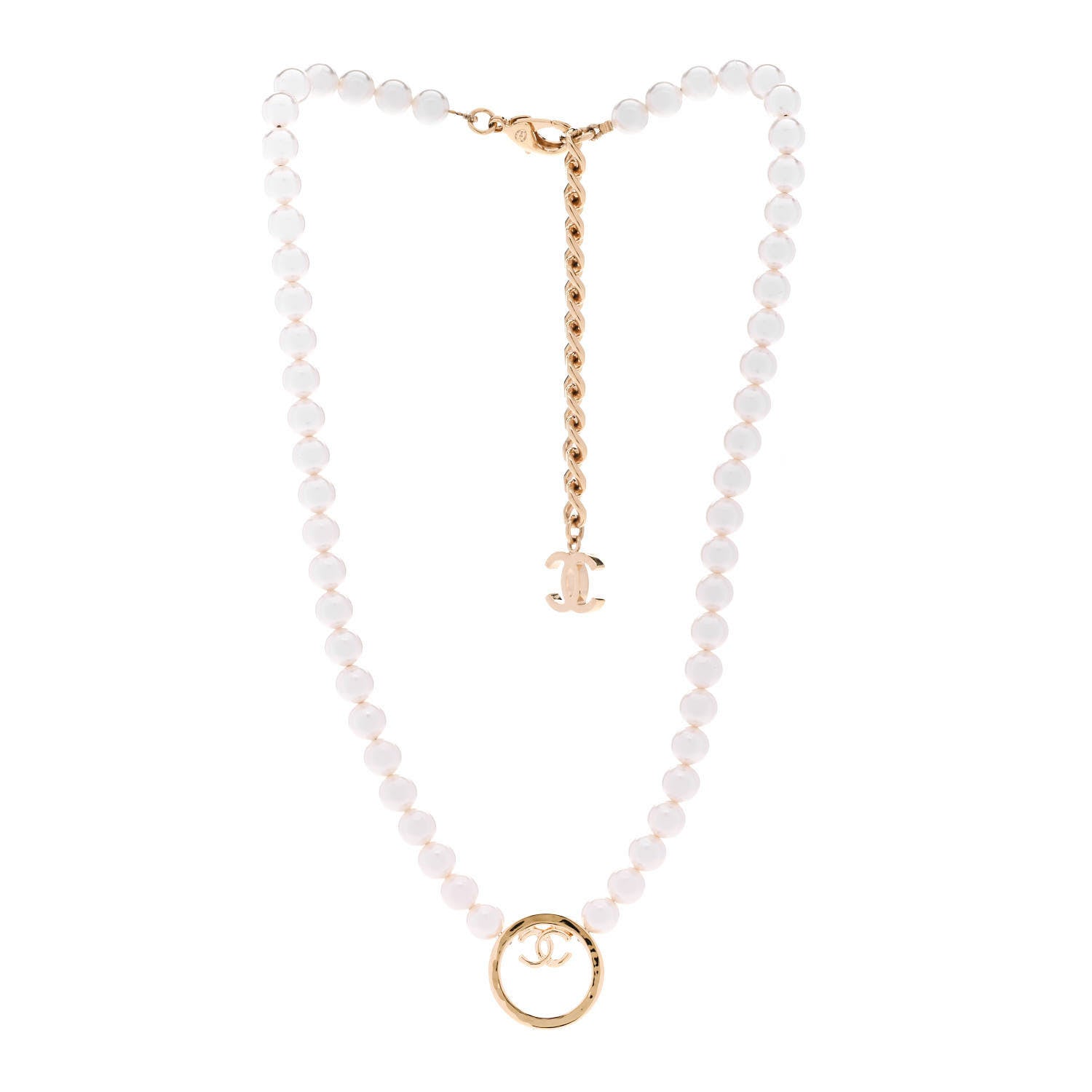 Chanel Pearl CC Round Long Necklace Gold White 3 of 6