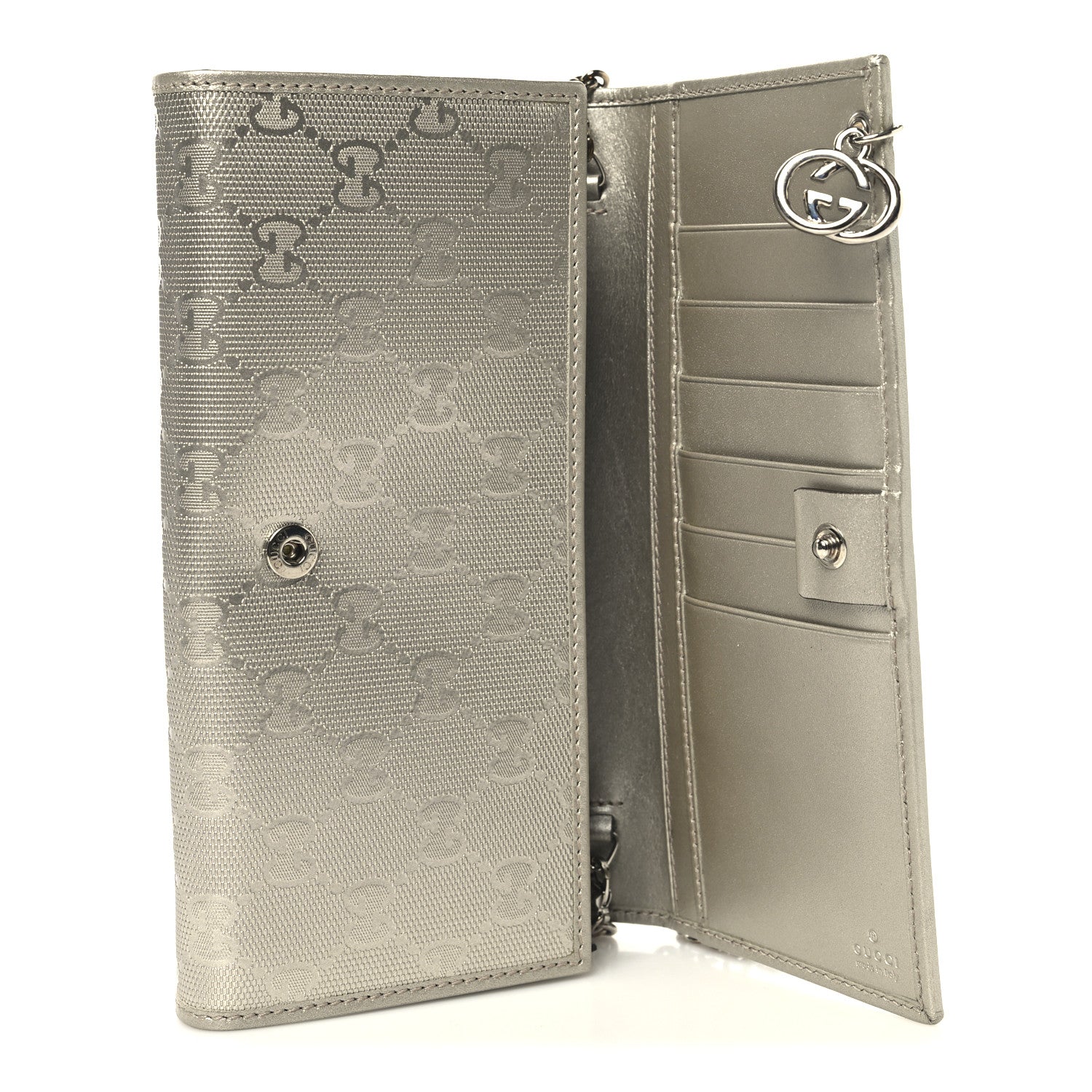 Gucci Imprime Monogram GG Pierce Chain Clutch Wallet Silver 5 of 13