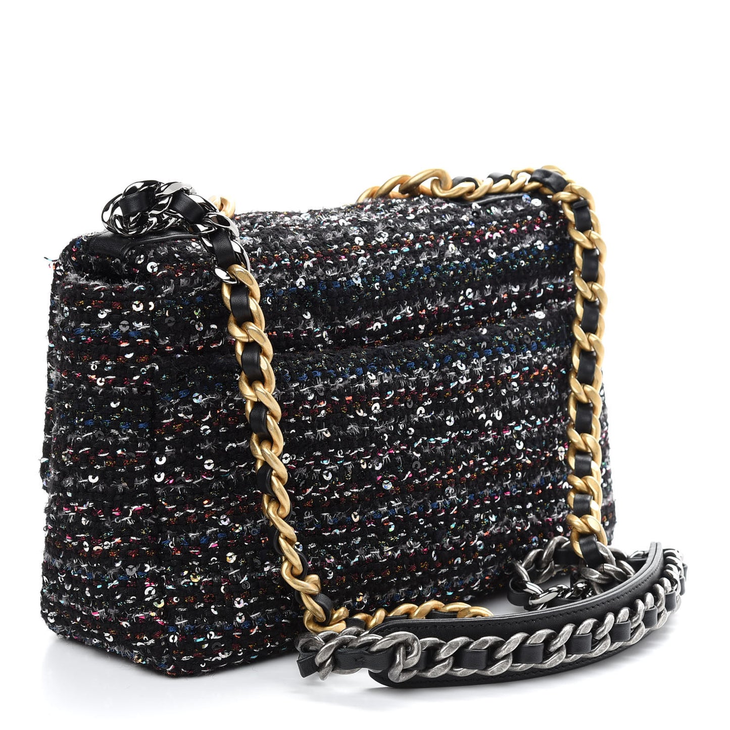 Tweed Sequin Quilted Medium Chanel 19 Flap Black Multicolor