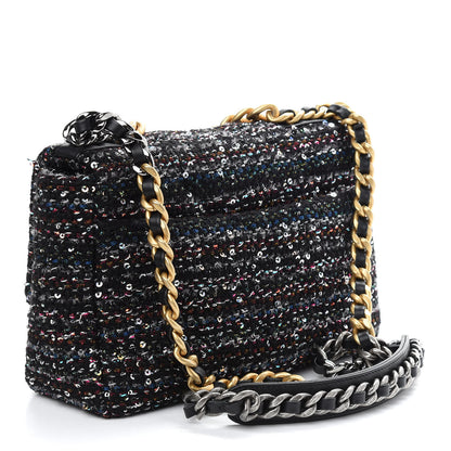 Chanel Tweed Sequin Quilted Medium Chanel 19 Flap Black Multicolor 3 of 9