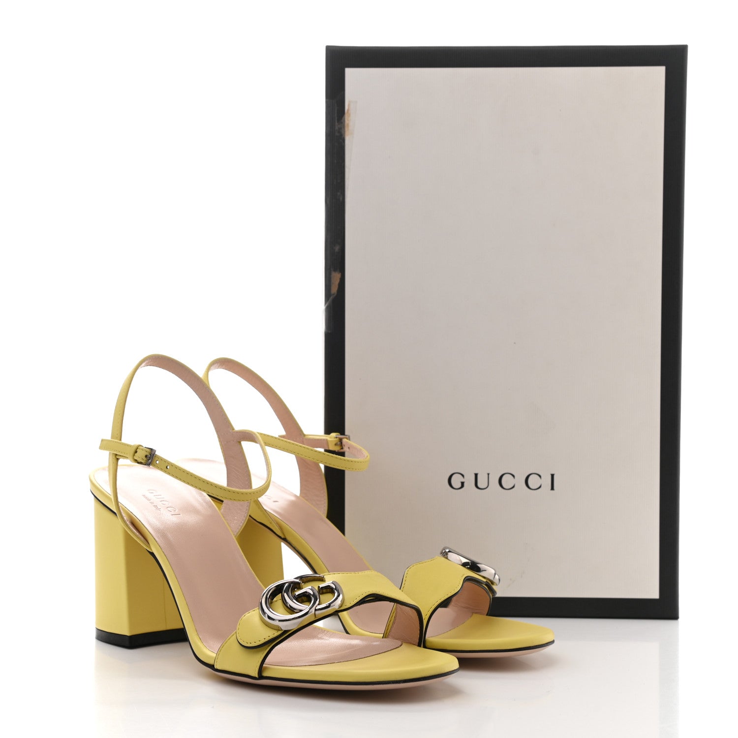 Gucci Lifford Calfskin GG Marmont Ankle Wrap 75mm Sandals 39.5 Banana 8 of 8