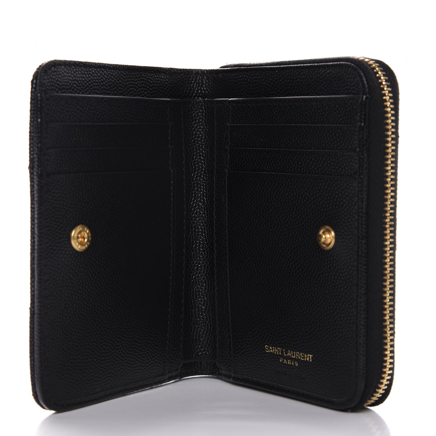 Saint Laurent Grain De Poudre Matelasse Chevron Monogram Compact Zip Around Wallet Black 5 of 8
