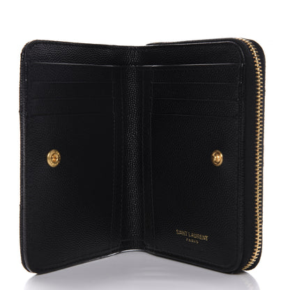 Saint Laurent Grain De Poudre Matelasse Chevron Monogram Compact Zip Around Wallet Black 5 of 8