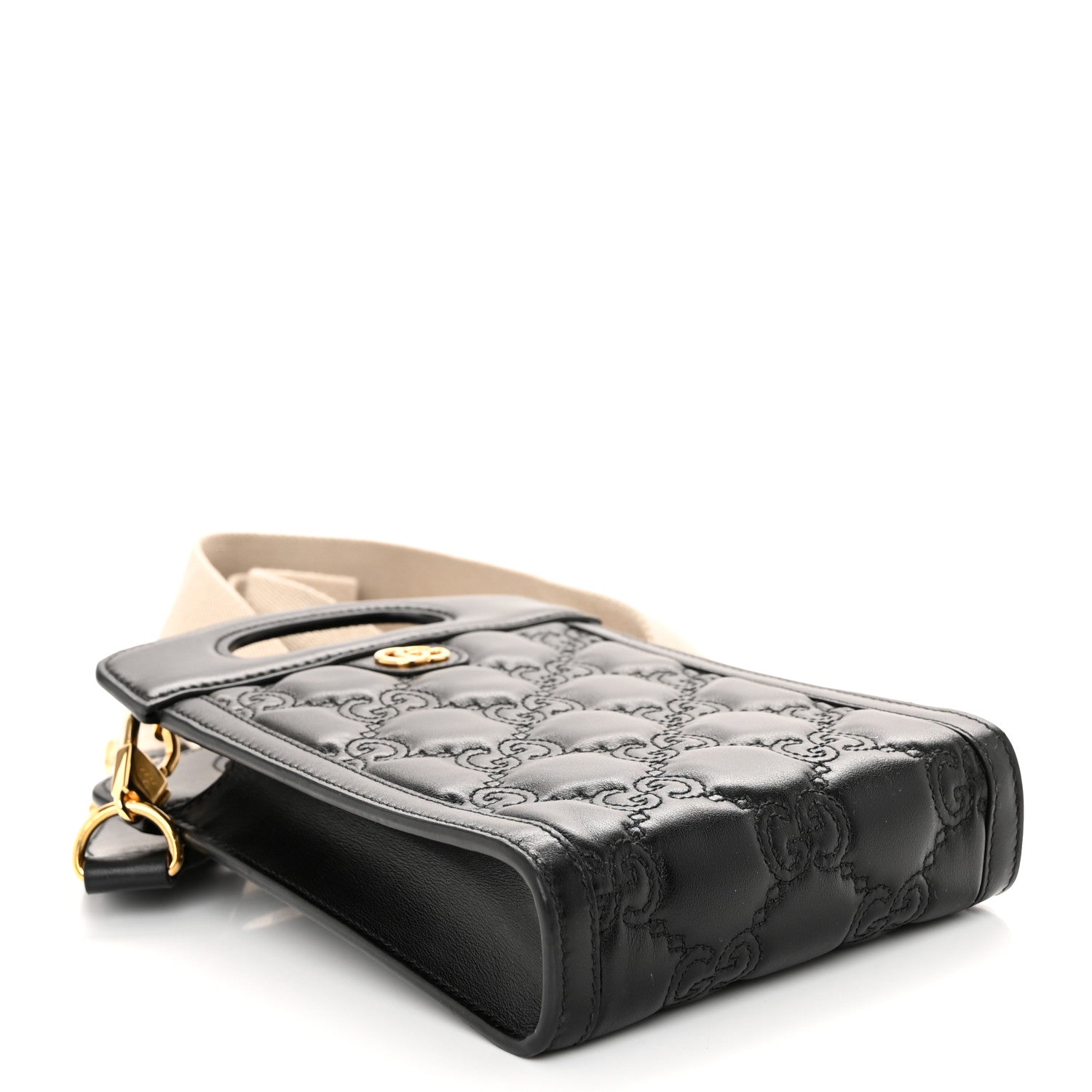 Gucci Calfskin GG Matelasse Mini Top Slip Handle Crossbody Bag Black Natural 4 of 10