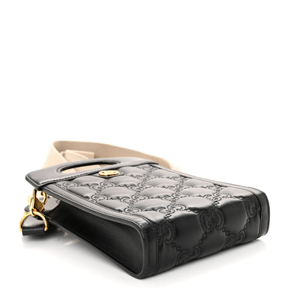 Gucci Calfskin GG Matelasse Mini Top Slip Handle Crossbody Bag Black Natural 4 of 10