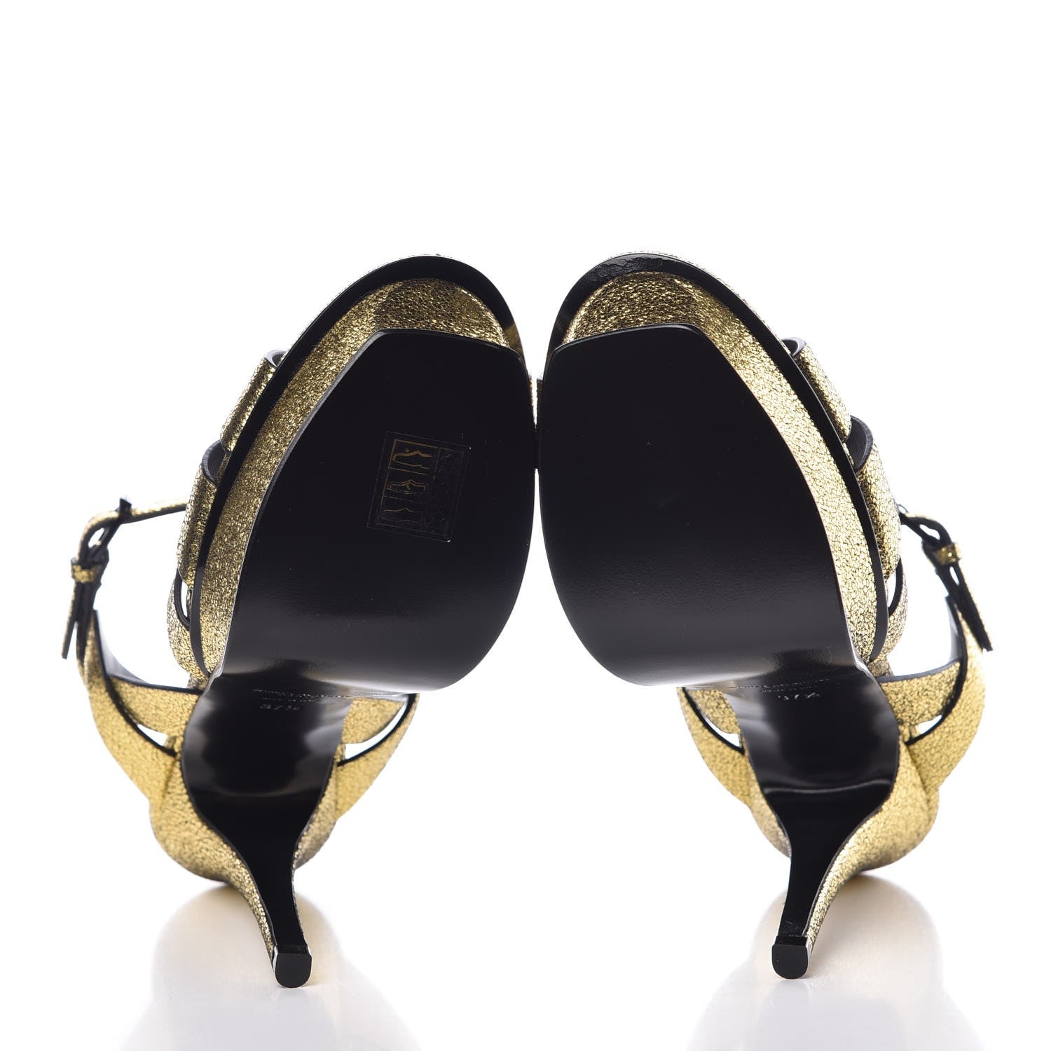 Saint Laurent Metallic Crackled Calfskin Tribute 105 Platform Sandals 37.5 Black Gold 5 of 9