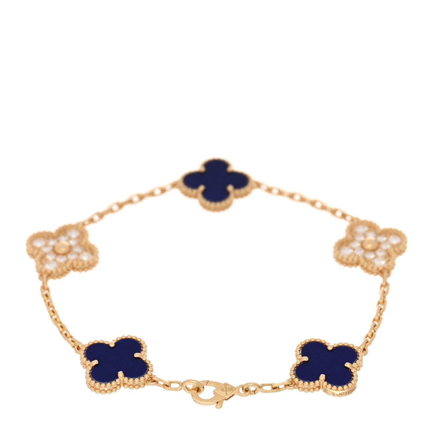 Van Cleef & Arpels 18K Yellow Gold Diamond Blue Sevres Porcelain 5 Motifs Vintage Alhambra Vendome Bracelet 2 of 4