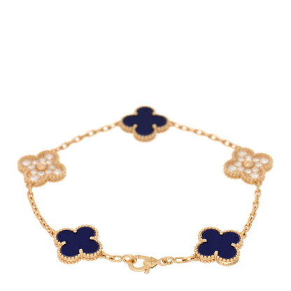 Van Cleef & Arpels 18K Yellow Gold Diamond Blue Sevres Porcelain 5 Motifs Vintage Alhambra Vendome Bracelet 2 of 4