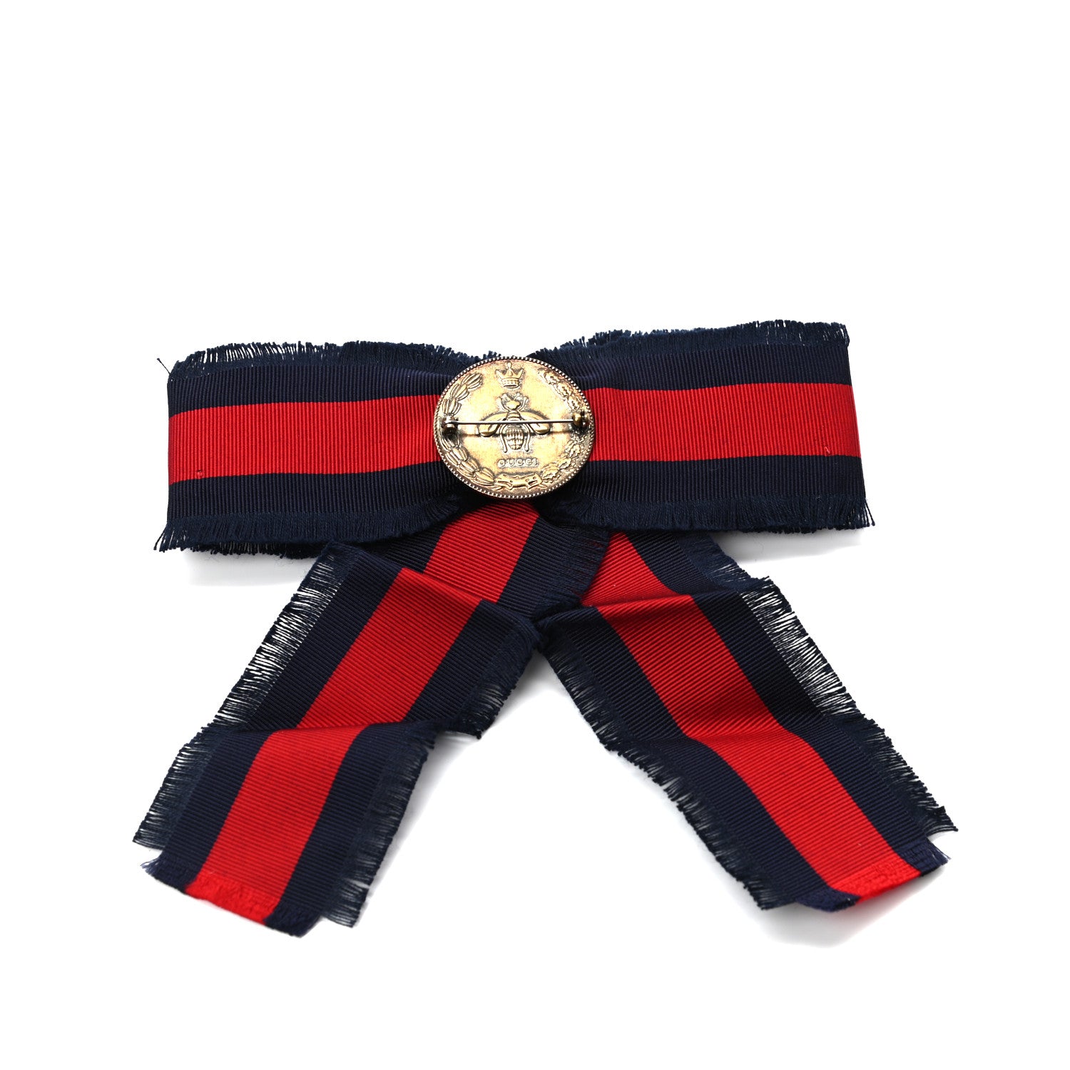Gucci Grosgrain Web Crystal Bow Brooch Blue Red 3 of 4