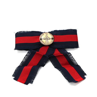 Gucci Grosgrain Web Crystal Bow Brooch Blue Red 3 of 4