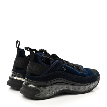 Chanel Suede Calfskin Velvet Grosgrain CC Sneakers 37.5 Navy Blue Black 4 of 9