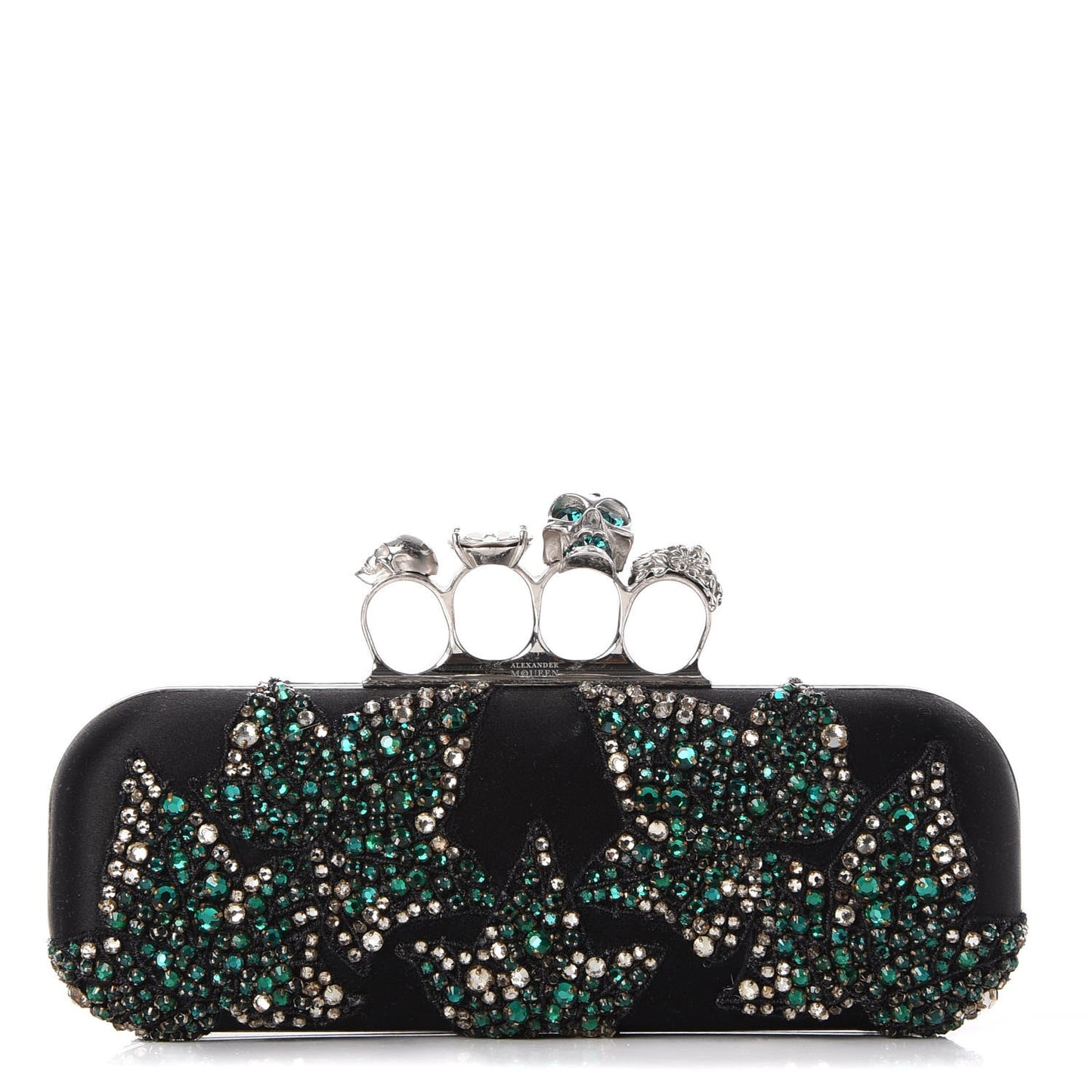 Silk Crystal Knucklebox Clutch Black