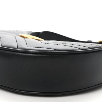 Gucci Calfskin Matelasse Chevron Mini GG Marmont Half Moon Hobo Black 8 of 9