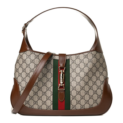 Gucci GG Supreme Monogram Azalea Calfskin Web Medium Jackie 1961 Hobo Beige Ebony Brown Sugar 1 of 14